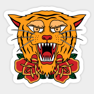 tiger and roses Sticker